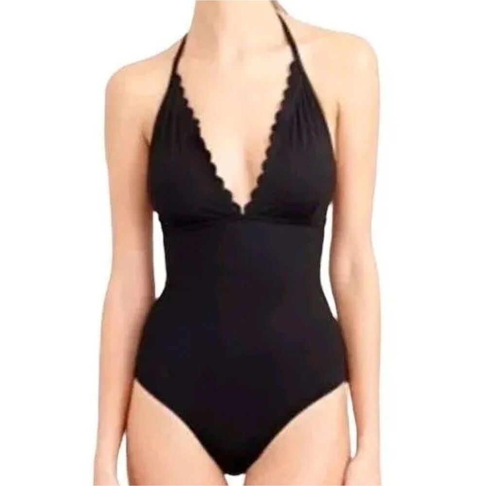 NWT J.Crew Scalloped One Piece Halter Swimsuit (4) in Black Women's Bathing Suit